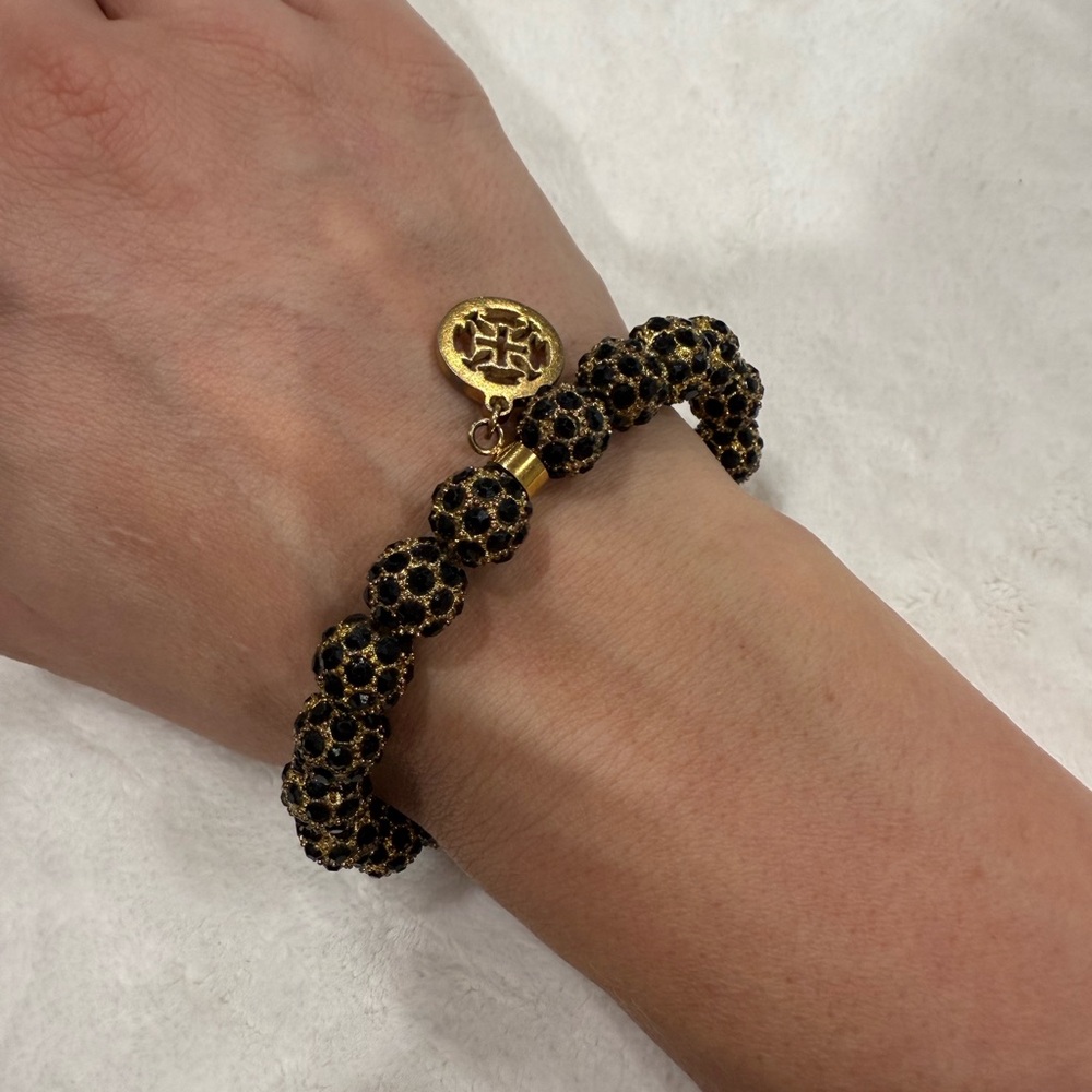 Rustic Cuff Black & Gold Beaded Bracelet
